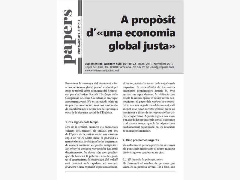 A proposit d’ ”Una Economia Global Justa”